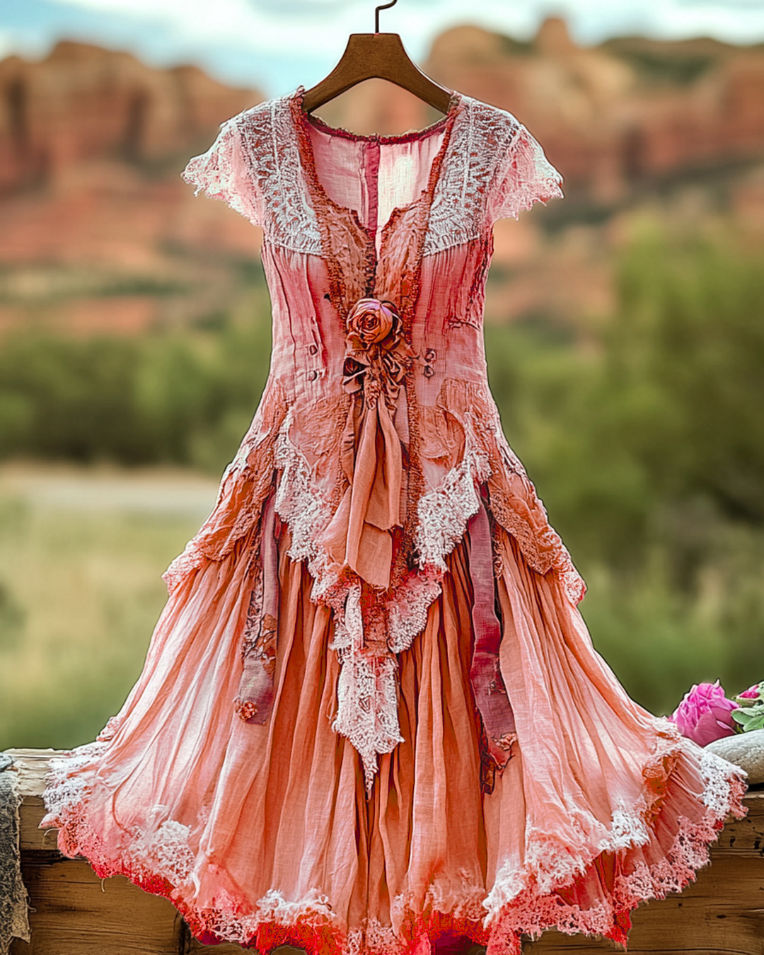 Summer Vintage Floral Lace Patchwork Blue Dress 9144
