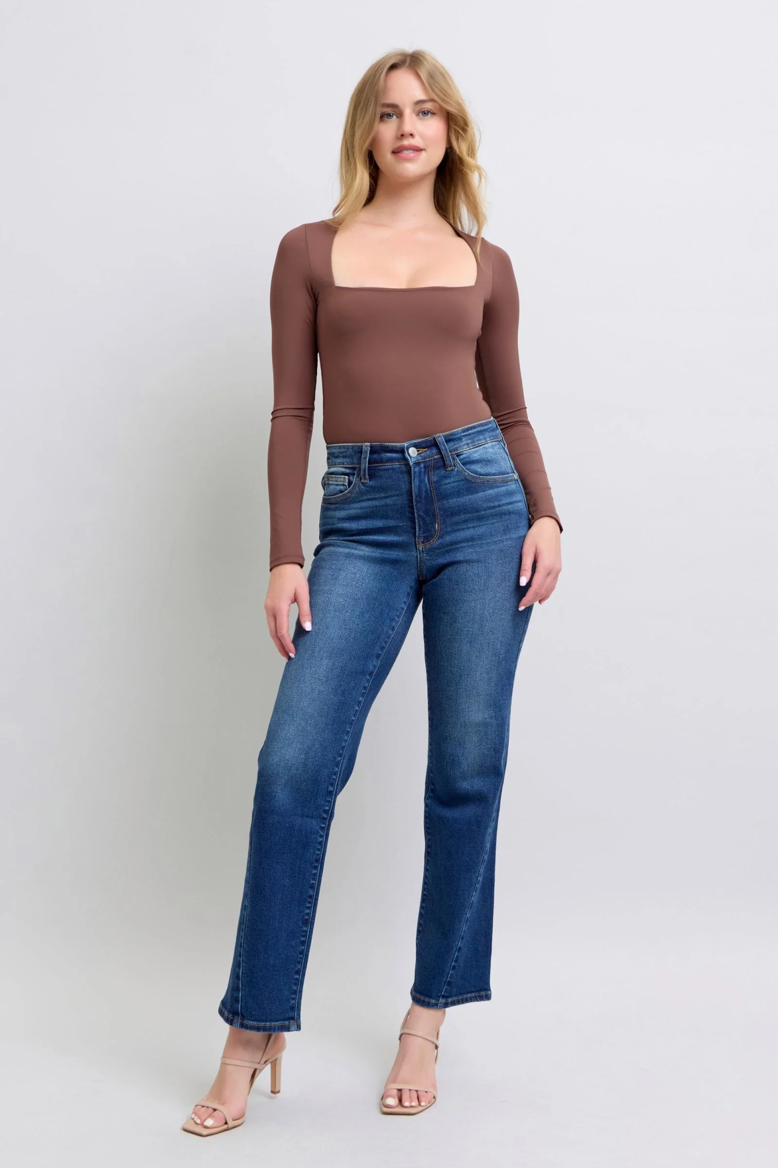 Blue Full Size Side Seam Detail Straight Jeans with Pockets