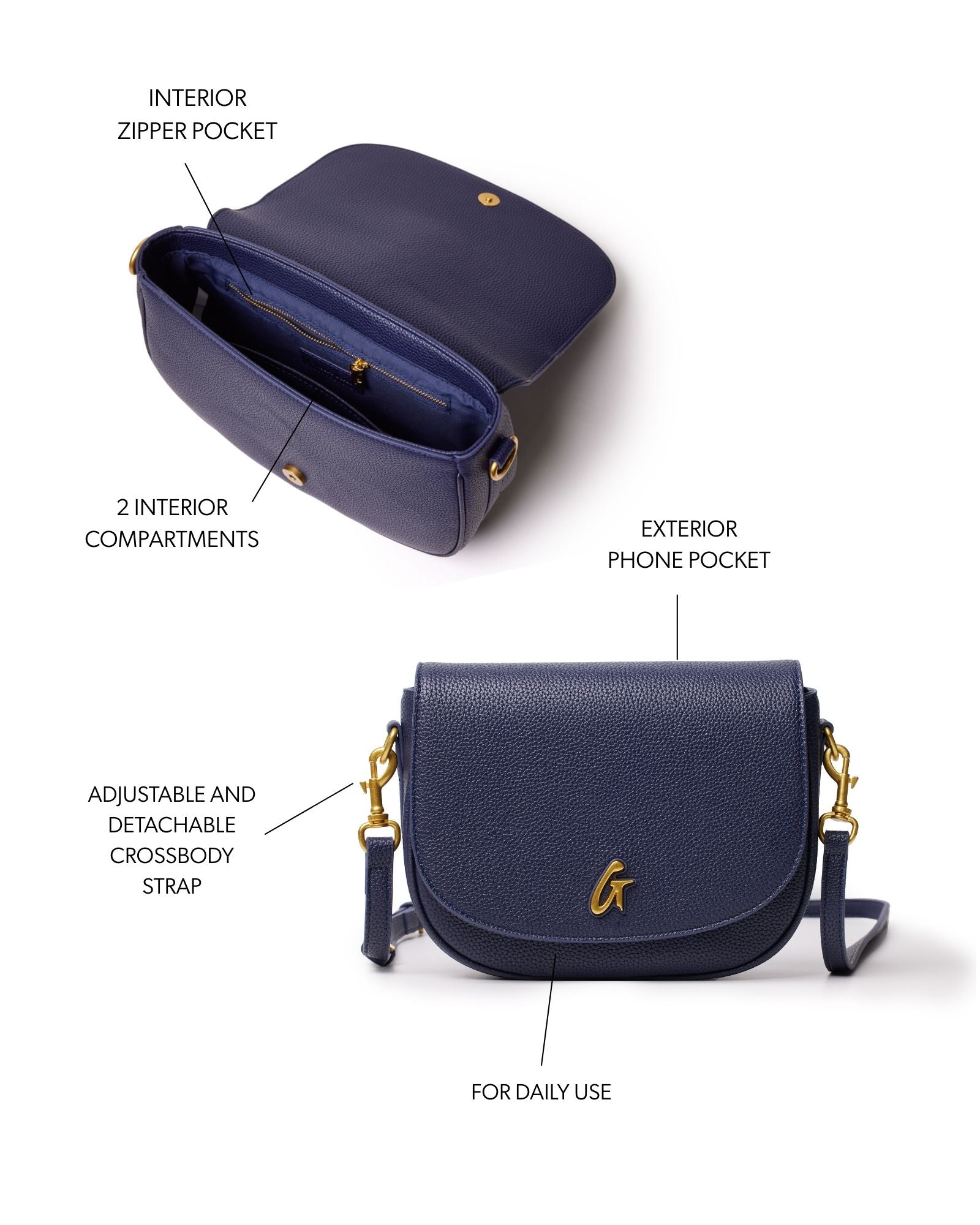 MEDIUM PEBBLE SHOULDER BAG - NAVY