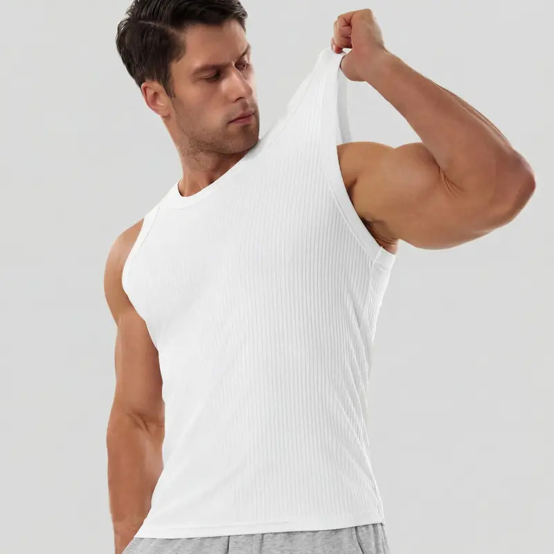 Men's Wide-Strap Ribbed Tank Top — High-Stretch, Breathable Muscle Vest