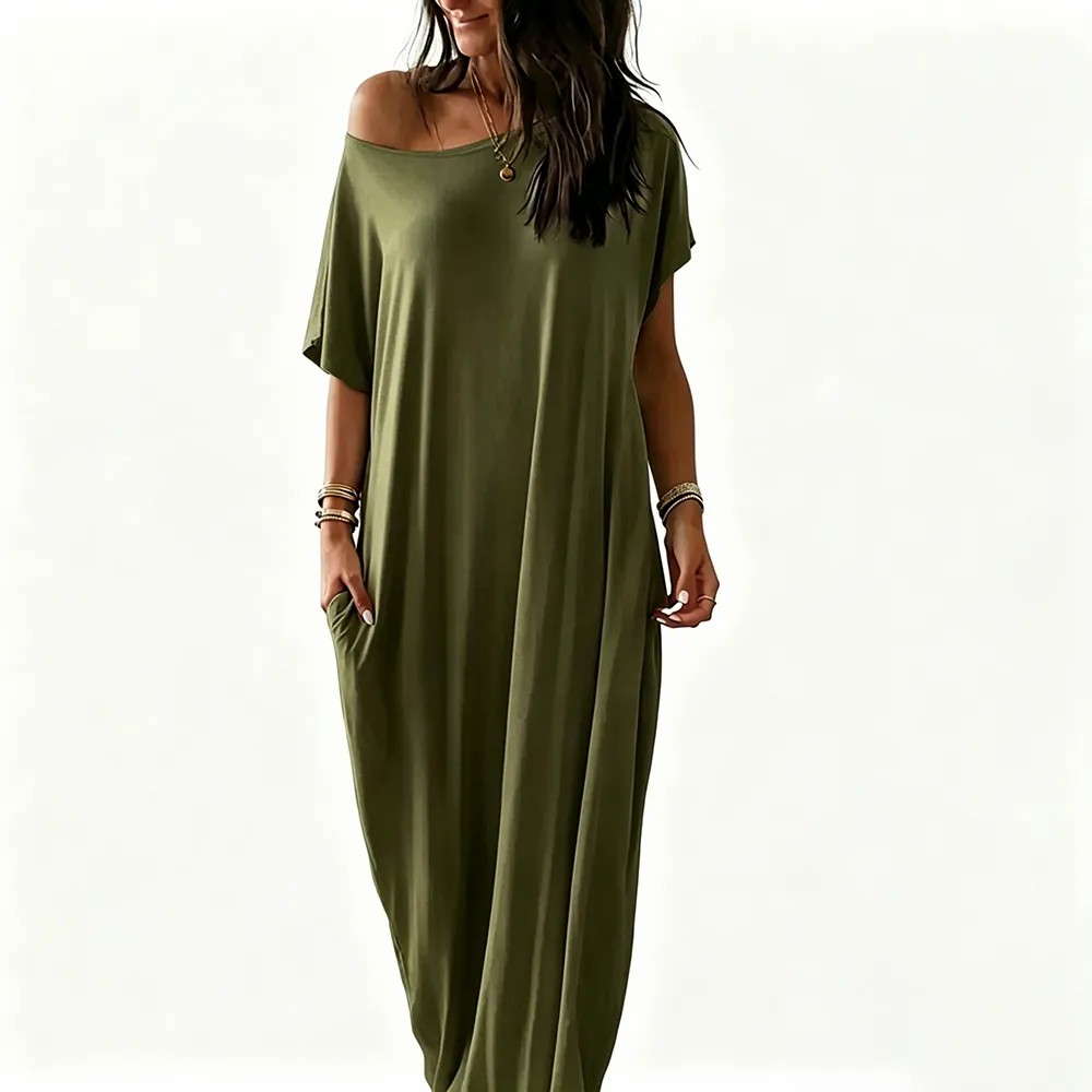 Women's Basic Solid Color Batwing Sleeve Loungewear Dress