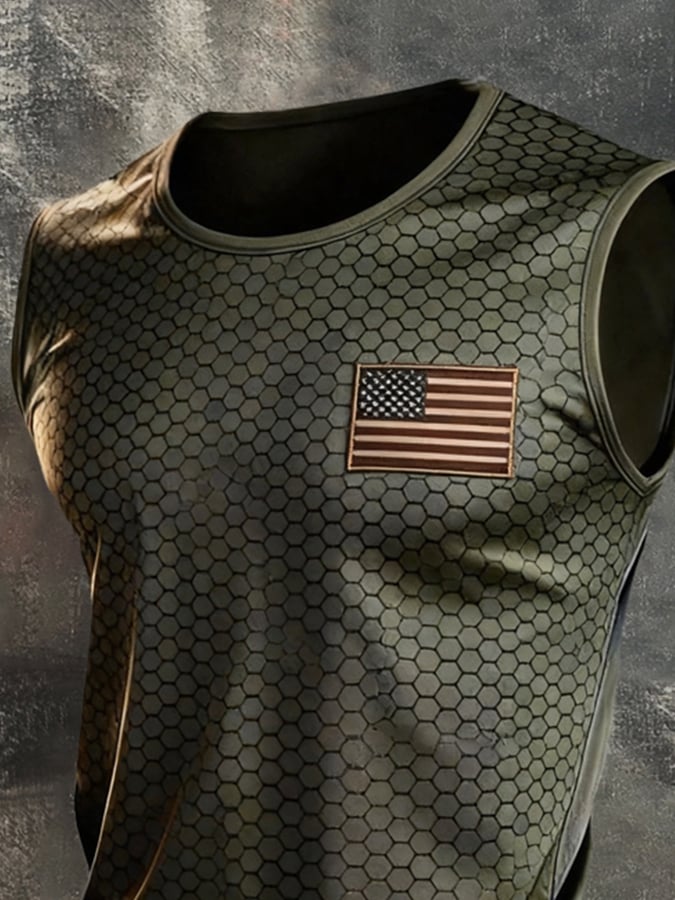 Men's Retro Independence Day Patriot Crew Neck Tank Top