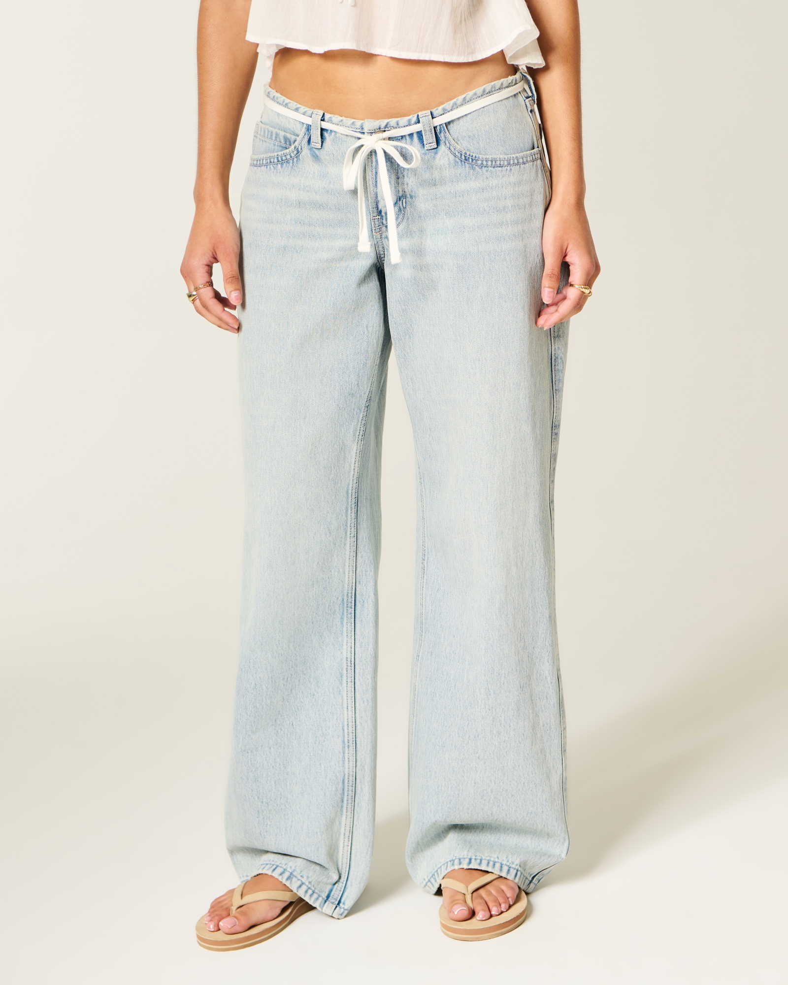 Ultra Low-Rise Light Wash Buckle Back Baggy Jeans