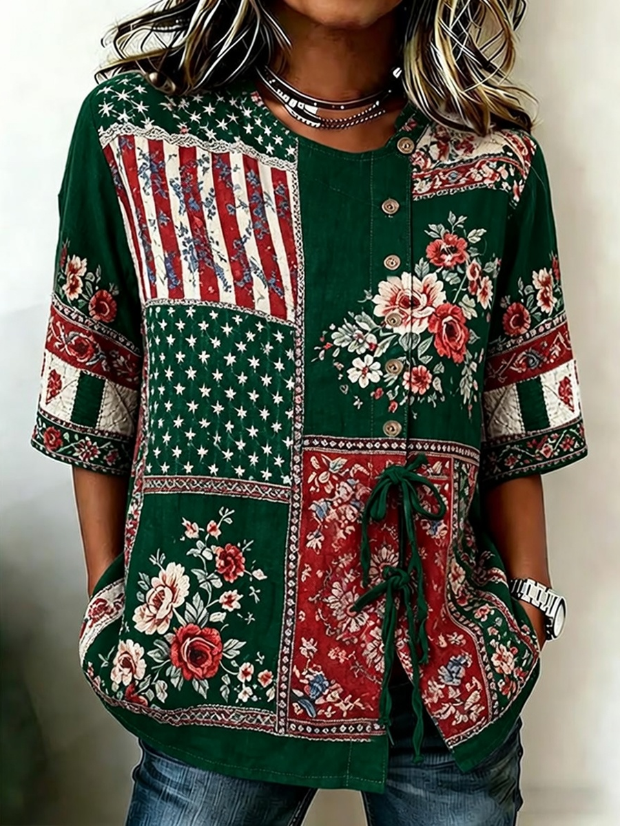Women's 250th Anniversary Printed Cotton Linen Casual Shirt