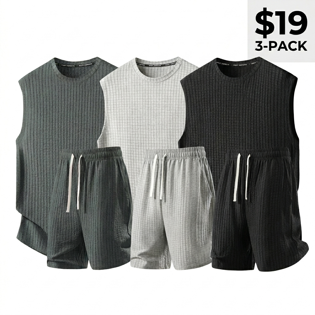 🔥6-Pack Men's Waffle Knit Tank & Shorts Set – Only $24