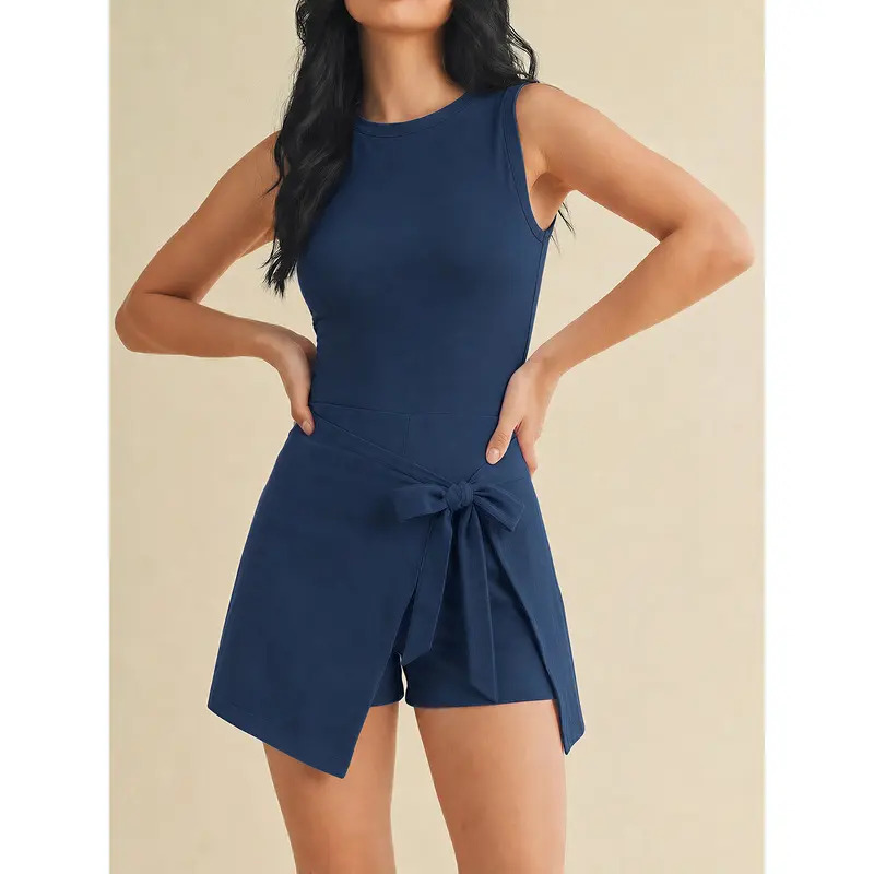 Summer Breeze Gingham Backless Wrap Mini Dress with Built-in Shorts