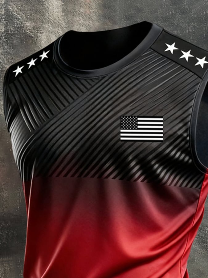 Men's Retro Independence Day Patriot Crew Neck Tank Top