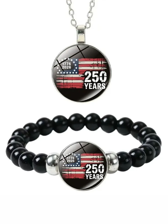 Unisex American Independence Day Necklace Bracelet Set, Gift Accessory Two-Piece Set