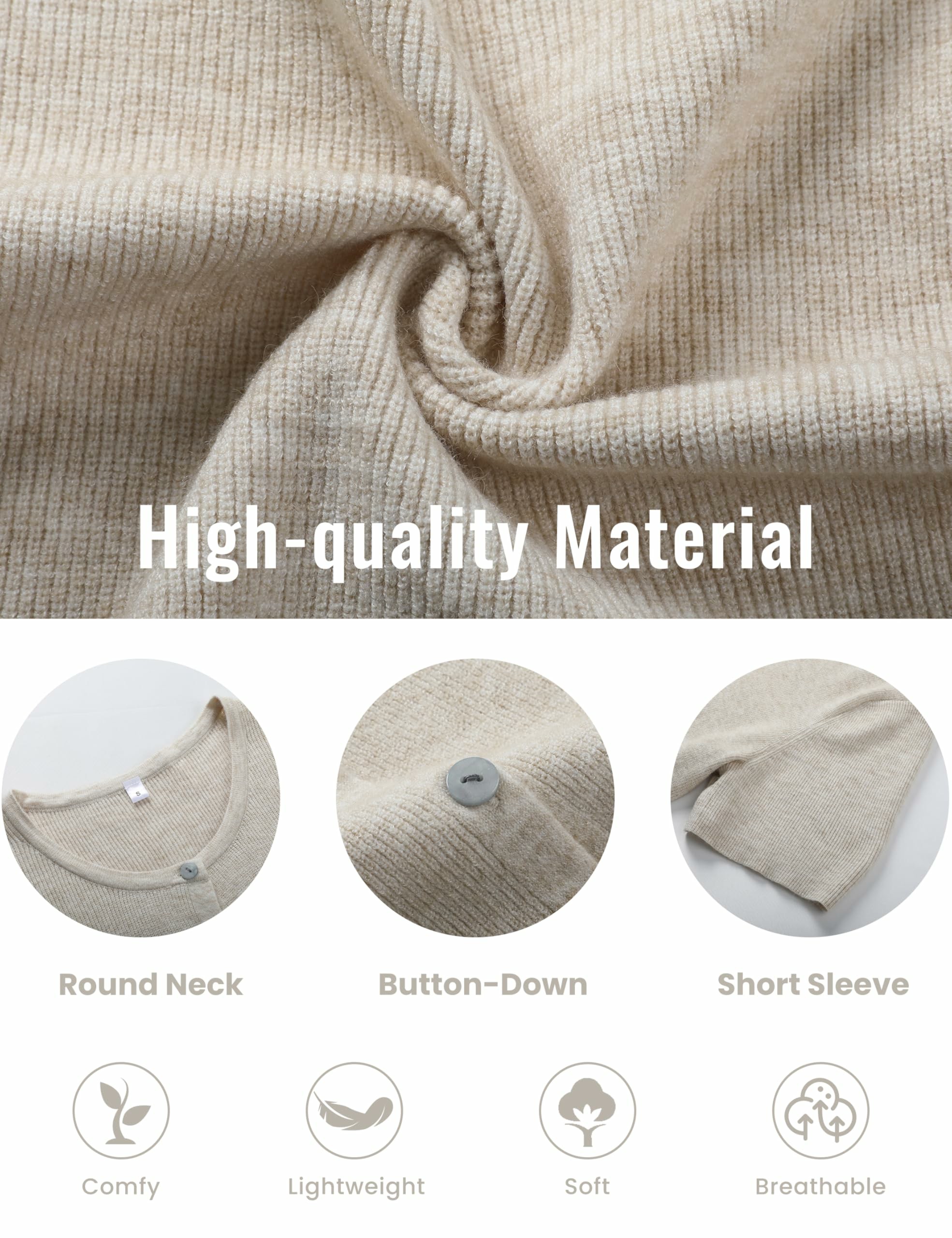 Women's Short Sleeve Ribbed Knit Cardigan – Lightweight Button Down Layering Top