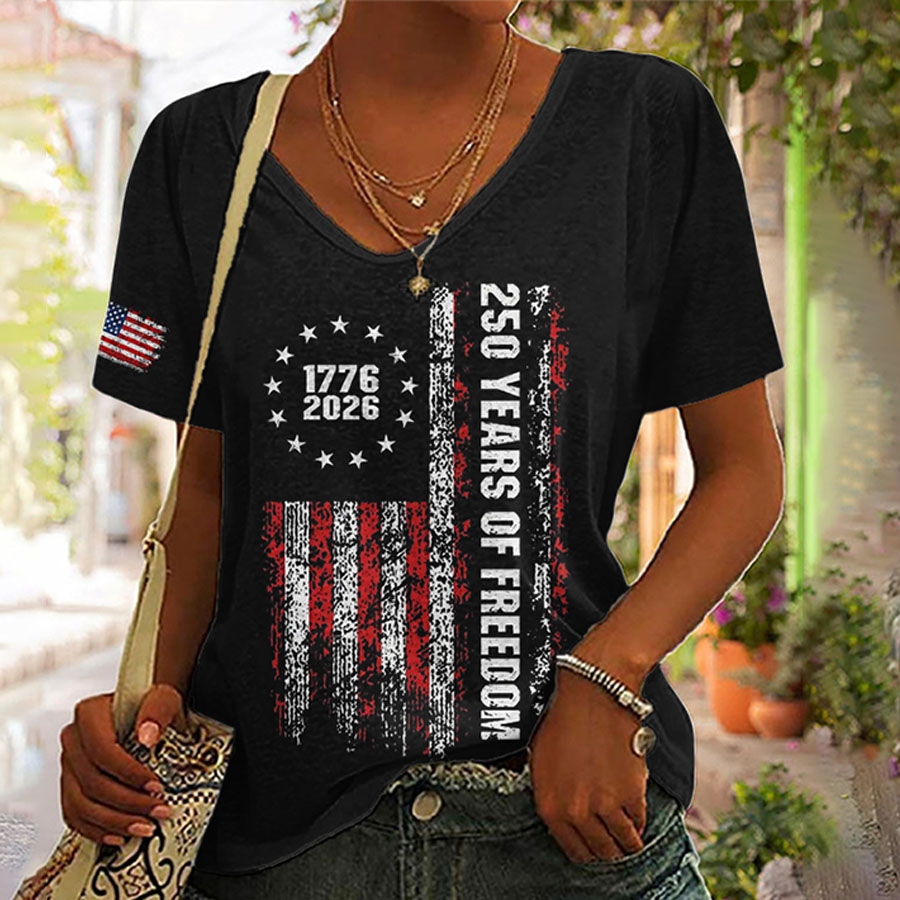 Women'S For The 250th Anniversary Of American Independence V-Neck T-Shirt