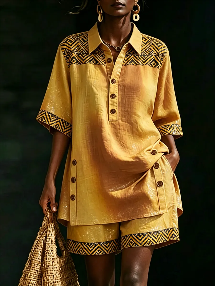 African Pride: Stylish Printed Shirt and Shorts Set