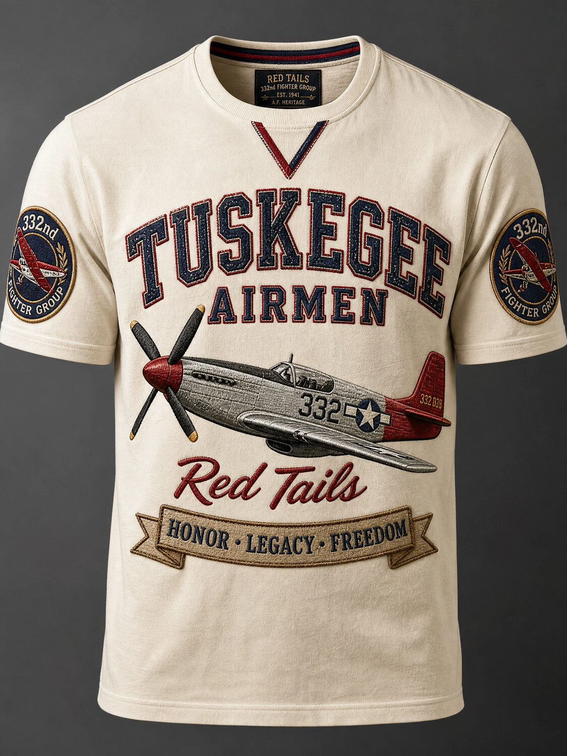 Men's Tuskegee Airmen Red Tails Fighter Plane Print T-Shirt