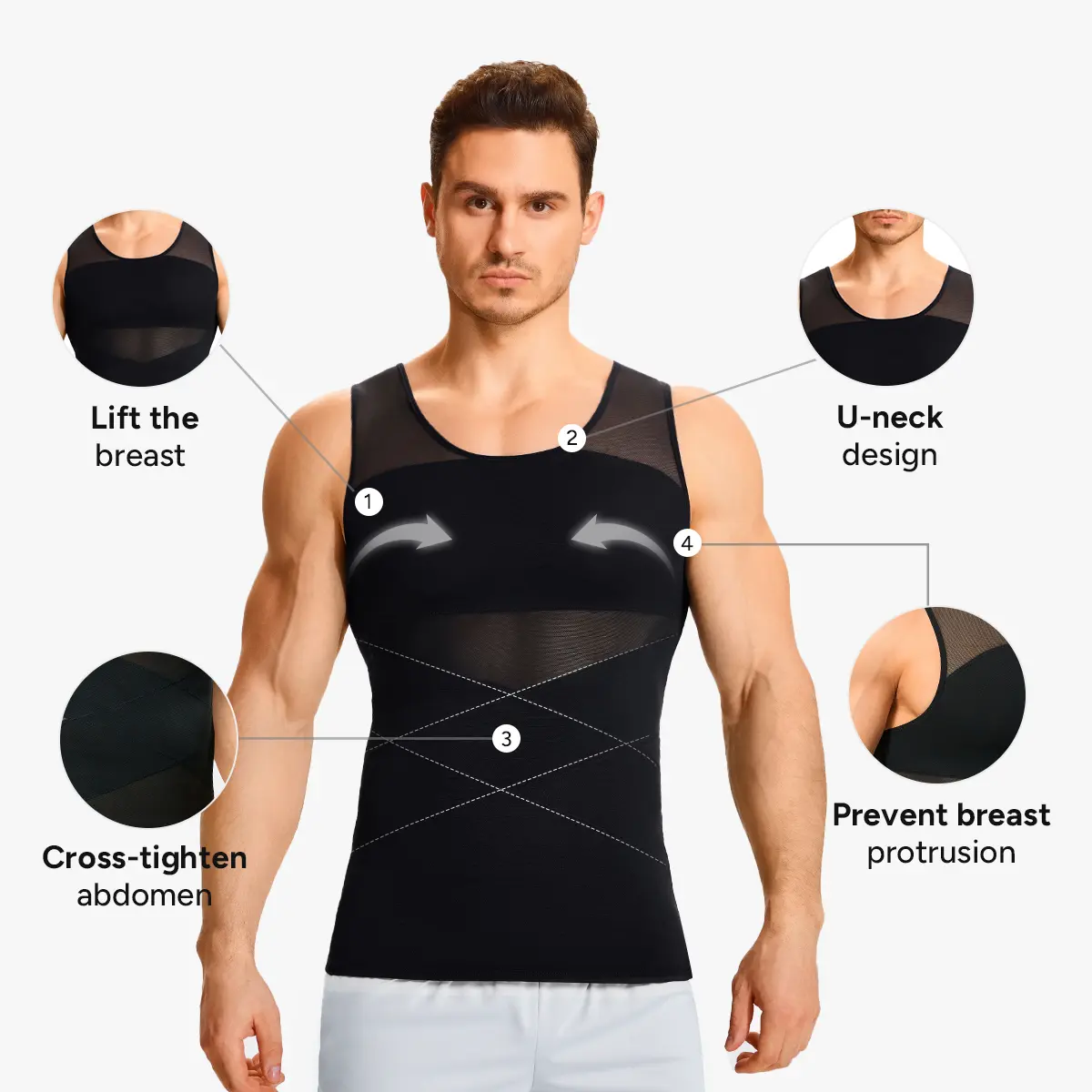 【2 pack】Men's Compression Shirt Shapewear Tanktop Menboobs And Tummy Control Fajas Undershirt