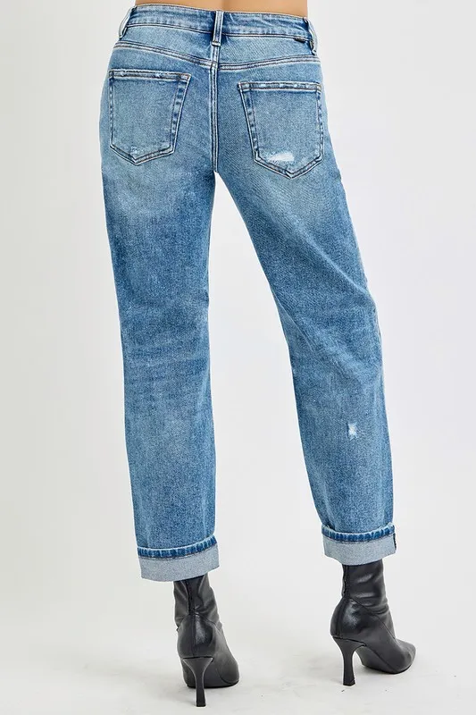 Full Size High Rise Ankle Boyfriend Distressed Jeans Plus Size