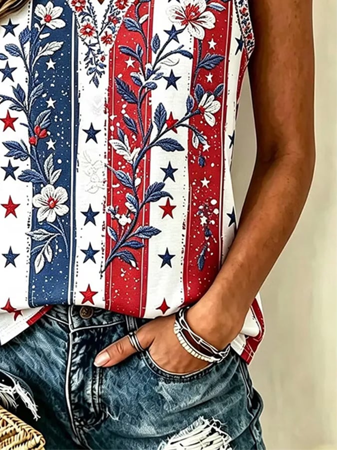 Women's Independence Day Print Sleeveless Tank Top