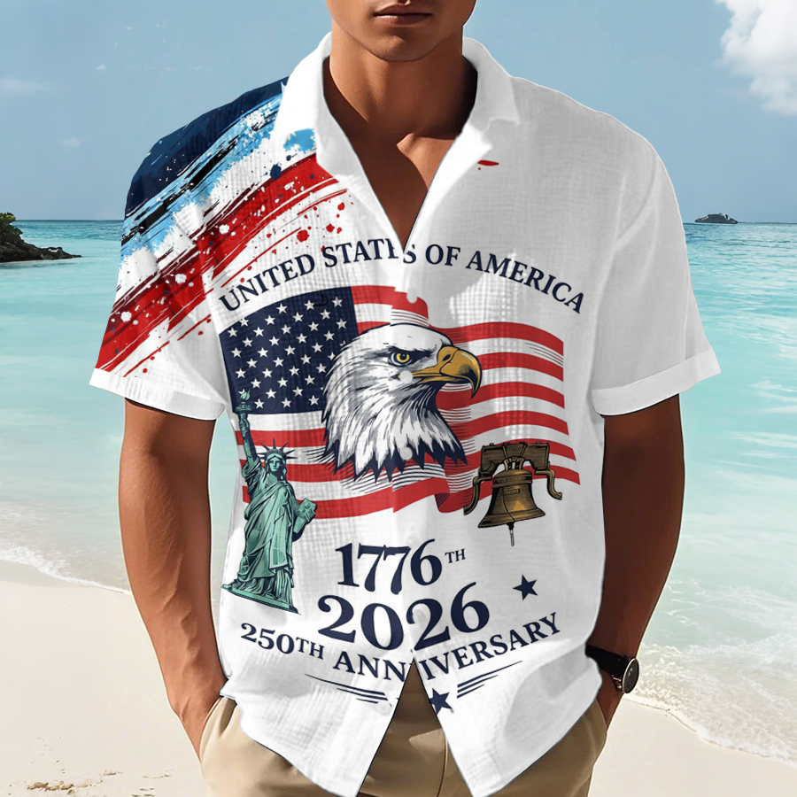 Men's Hawaii Vacation United States Independence Day Printed Casual Shirt