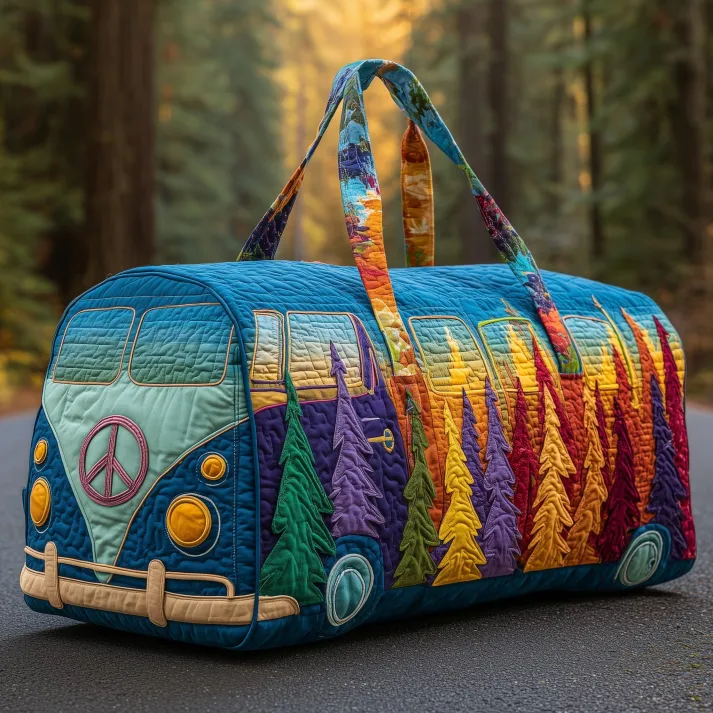 Rainbow Forest Camper Quilted Duffle Bag 🚐🌈