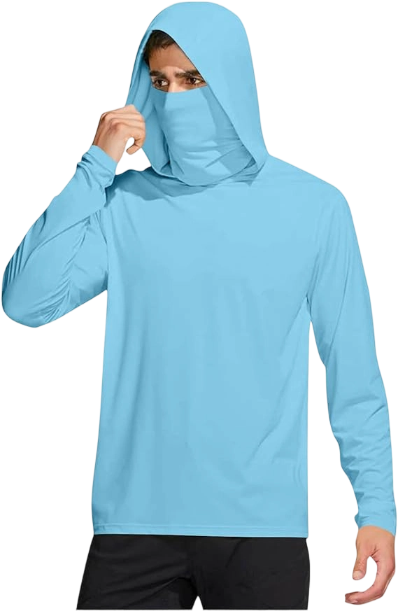 Long Sleeve Sun Shirt Men UPF 50+ Rash Guard Cooling Fishing Hoodies with Mask Casual Summer UV SPF Hiking Blouses