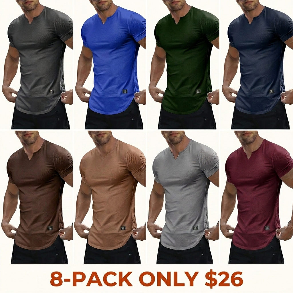 Men's Solid-Color Slim-Fit Long V-Neck T-Shirt