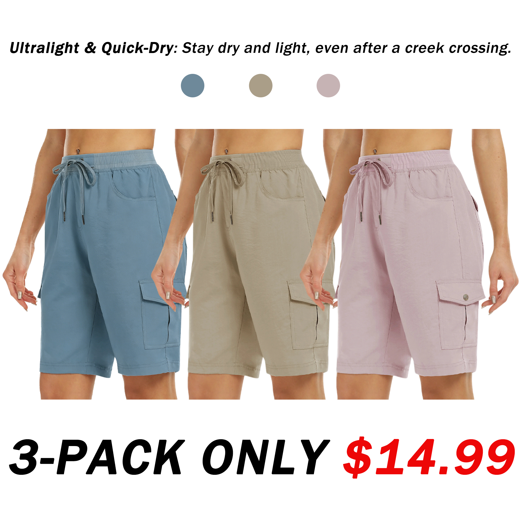 💥Exclusive Price -Women's Elastic Waist Quick-Dry Outdoor Shorts with Multi-Pockets
