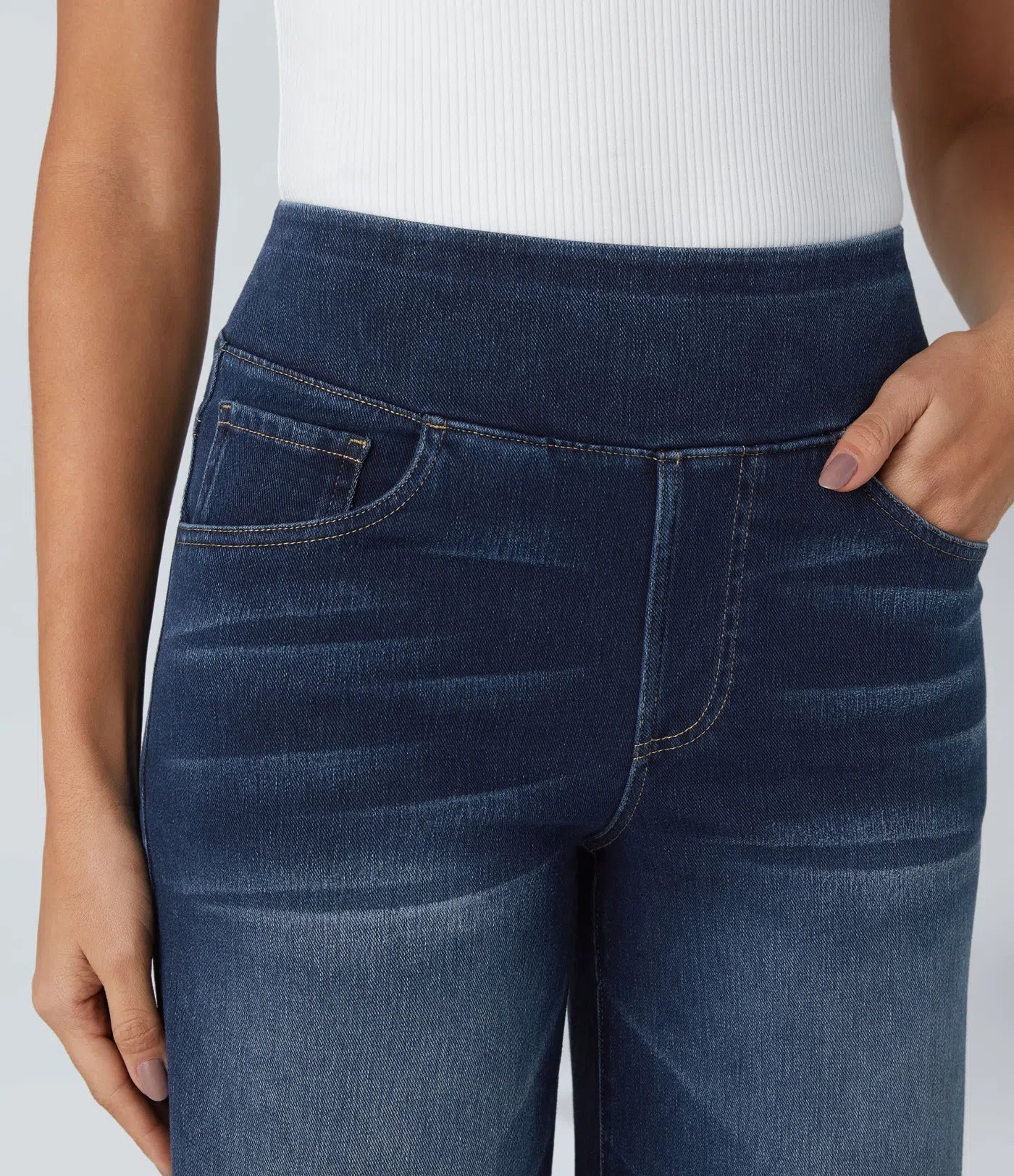High Waisted Pockets Baggy Wide Leg Washed Casual Jeans