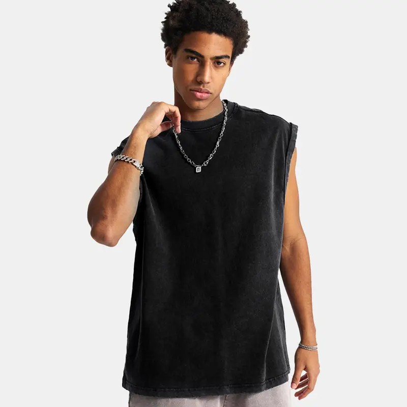 Unisex Acid Wash Cotton Muscle Tank Top – Loose Fit Gym & Streetwear Vest