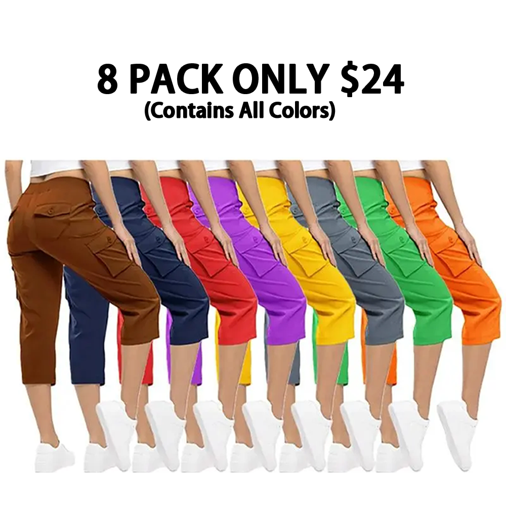 WORVIANE🔥8-Pack Women's Lightweight Cargo Capris – Multi-Pocket Casual Capris (All Colors)