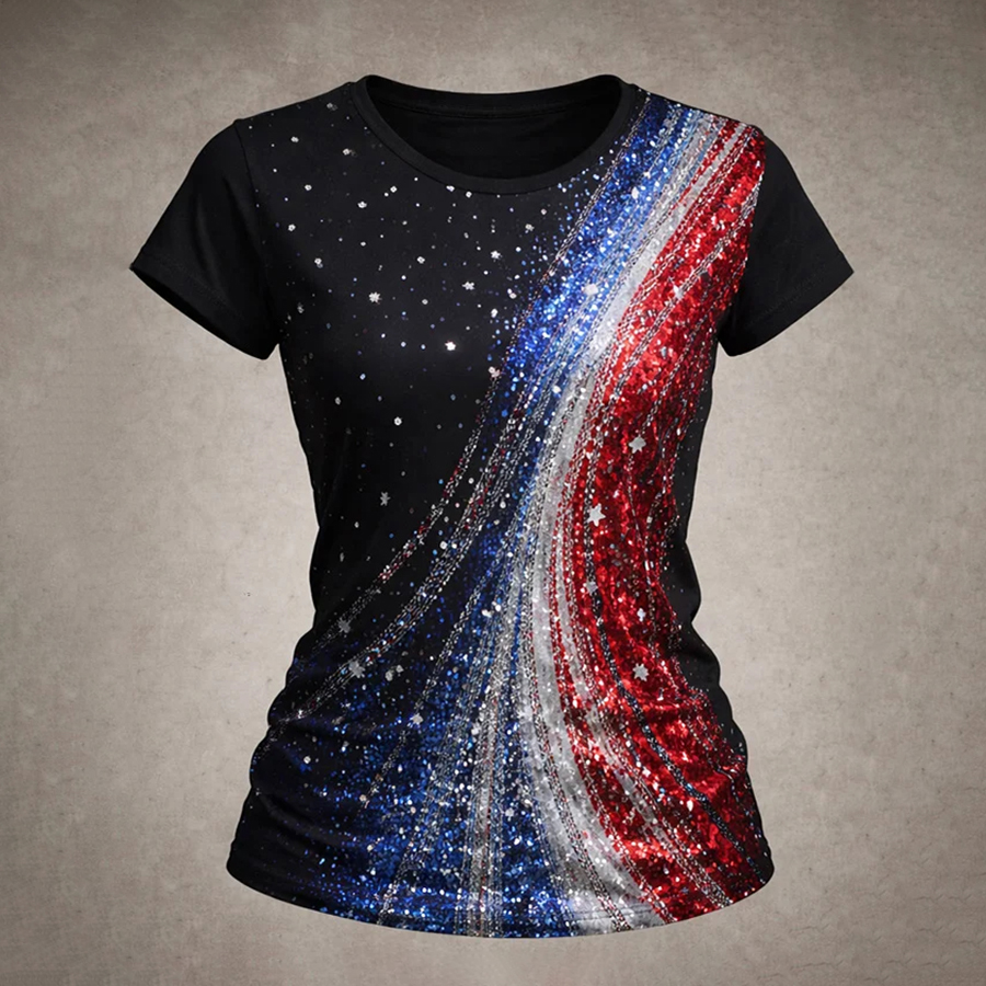 Women'S Casual American 250Th Anniversary Celebration Printed Round Neck T-Shirt