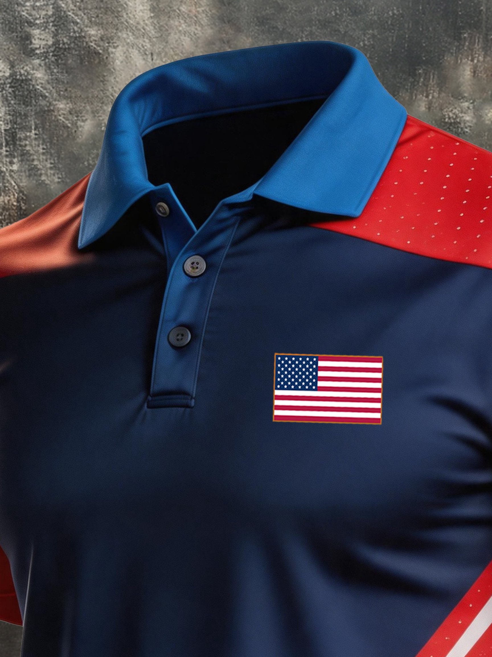Men's Retro Patriotic Color-Block Short-Sleeve Polo Shirt