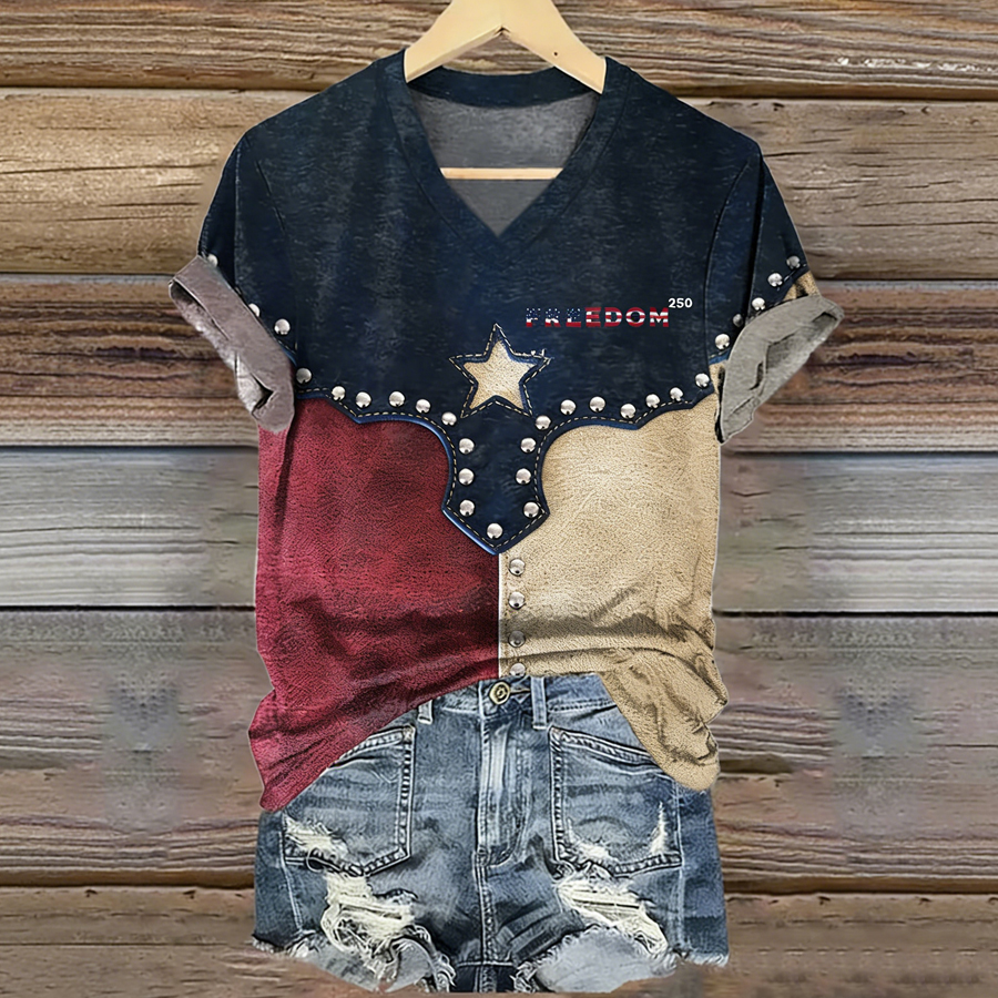 Women'S V-Neck Flag T-Shirt
