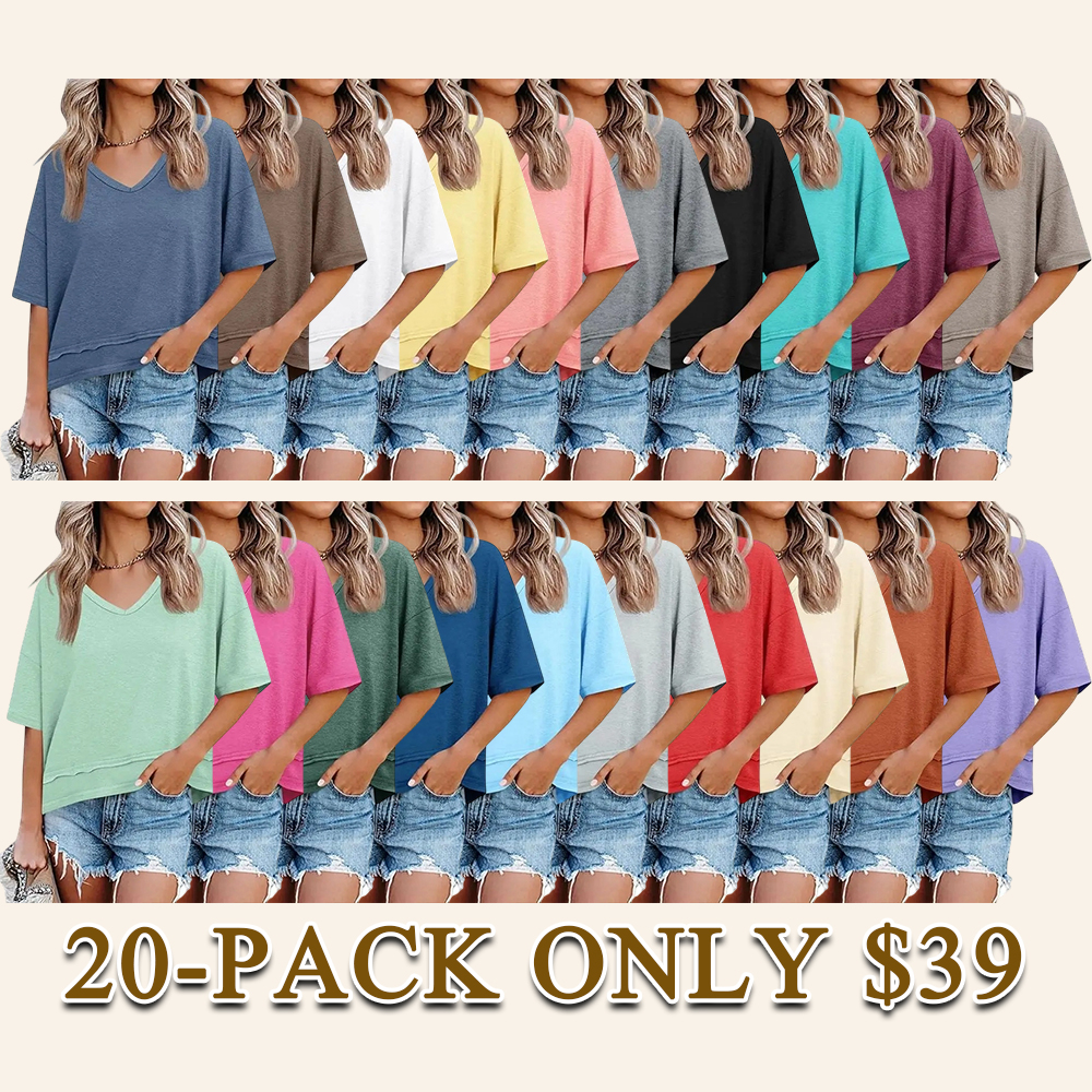 Women's V-Neck Short Sleeve T-Shirt Casual Loose Flowy Basic Summer Flattering Tops