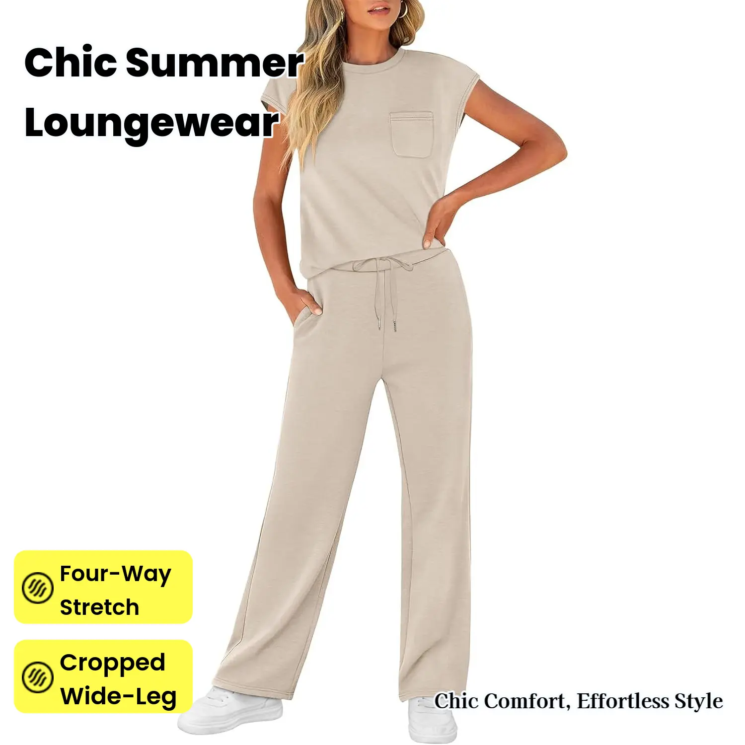 Women's Cap Sleeve Casual Lounge 2 Piece Set