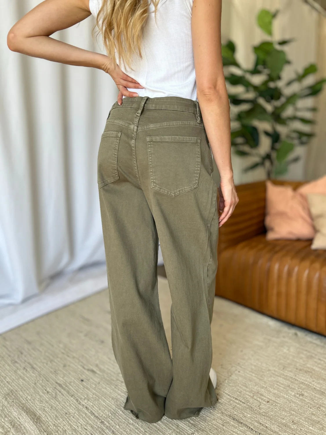 Full Size High Rise Garment Dye Wide Leg  Jeans