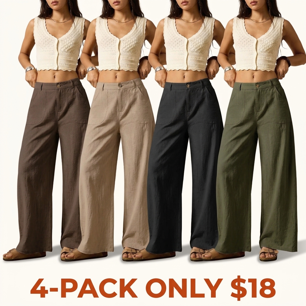 Women's Summer Linen Breathable Lightweight Wide-Leg Pants