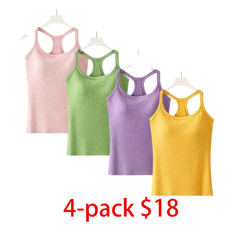 Women's 8-Pack Ribbed Built-in Bra Tank Top – Racerback Cropped Camisole with Removable Pads Wireless Supportive Yoga Top