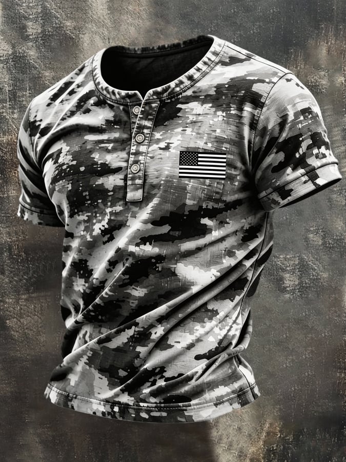 Men's Retro Patriot Camouflage Patchwork T-shirt