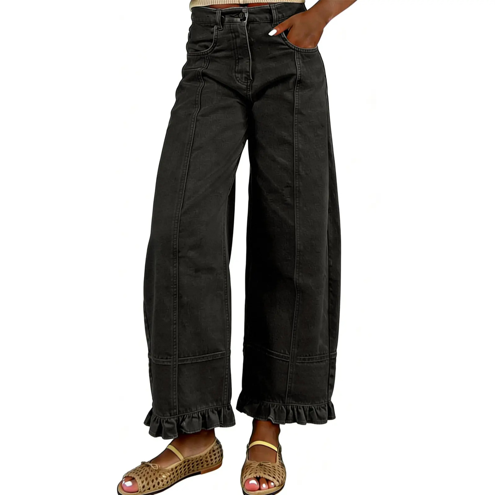 Women's Barrel-Leg Jeans 2026 Y2K Color-Block Loose Boyfriend-Fit Jeans