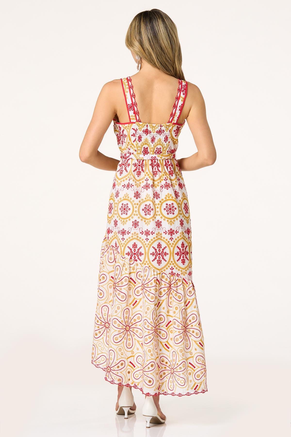 Embroidered Eyelet Belted High- Low Dress