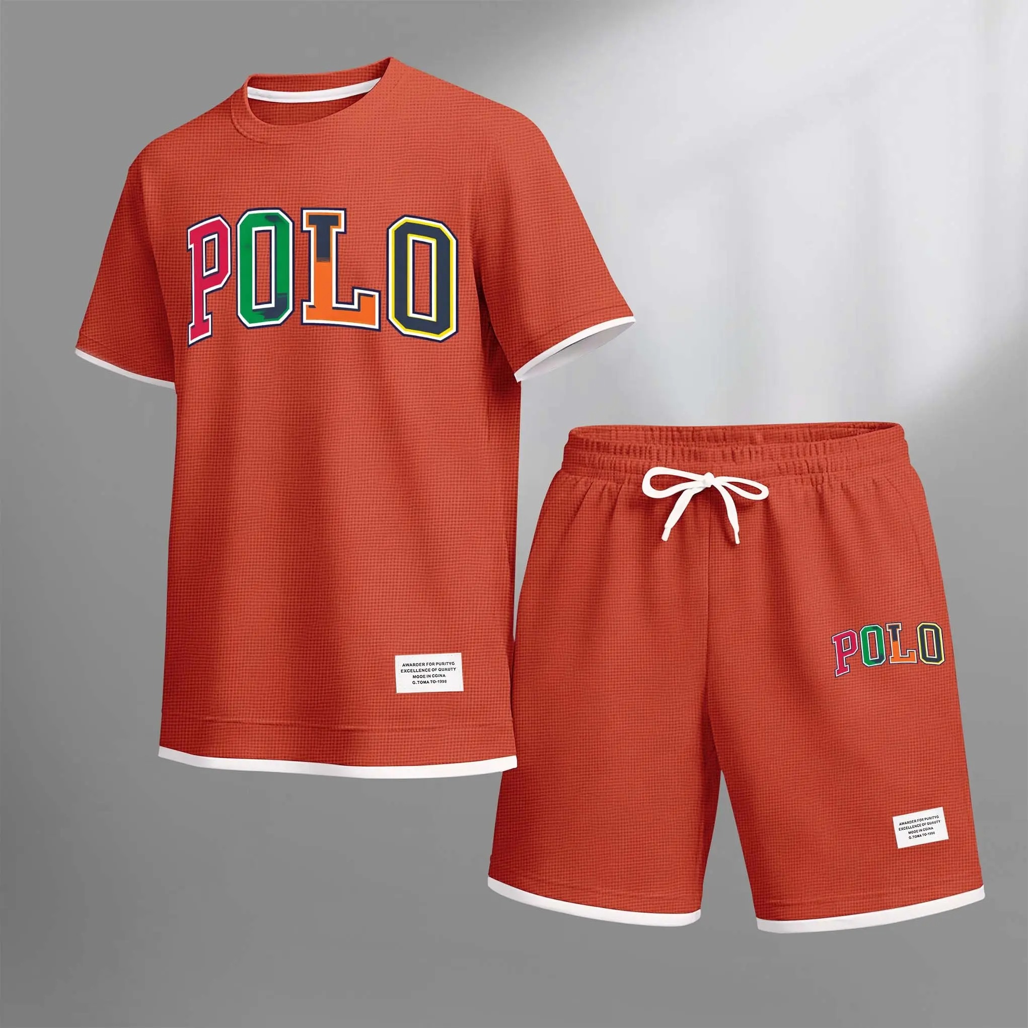Men’s Printed Polo Shirt & Drawstring Shorts Set – Casual Summer 2-Piece Outfit