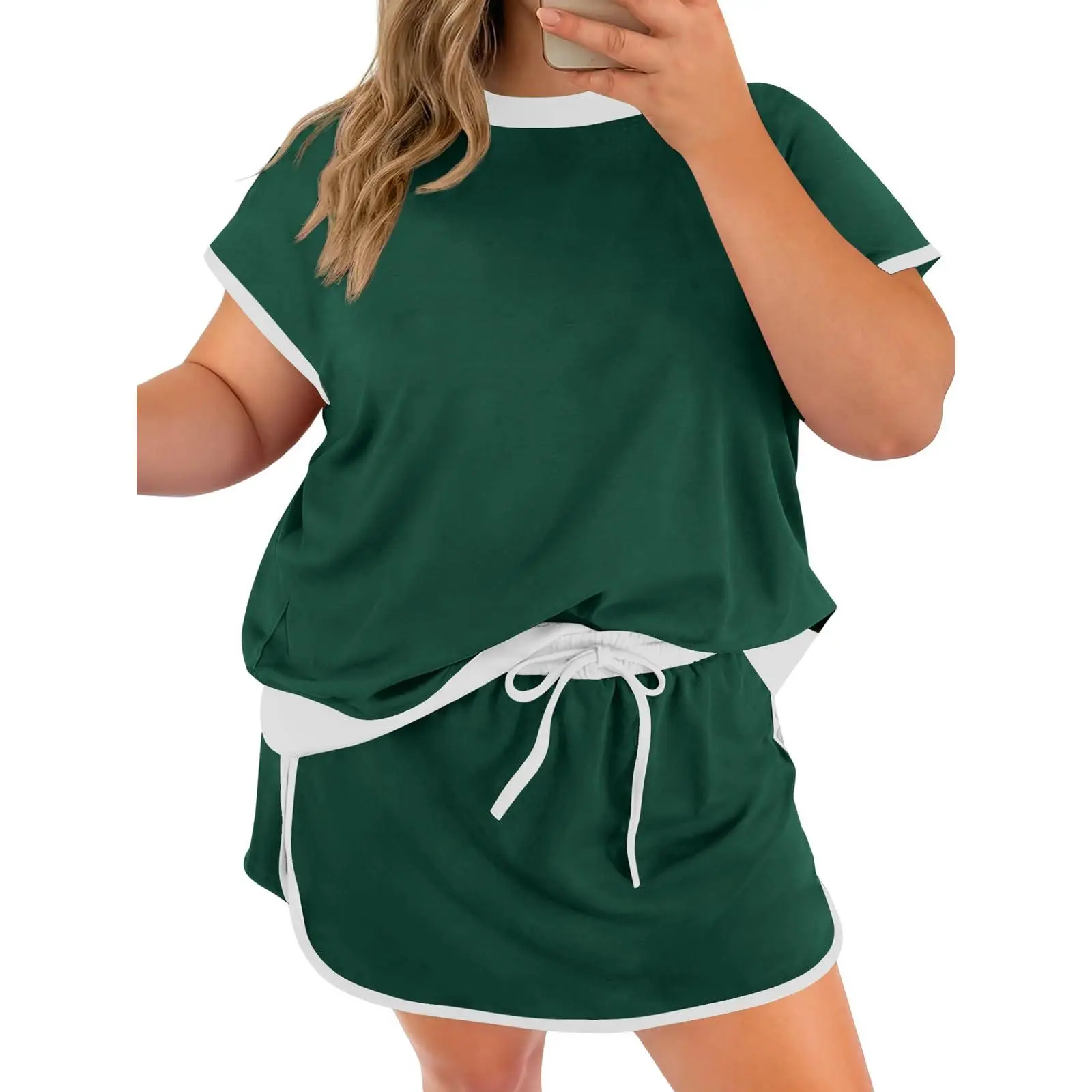 Women's Plus-Size Two-Piece Polyester Shorts Set