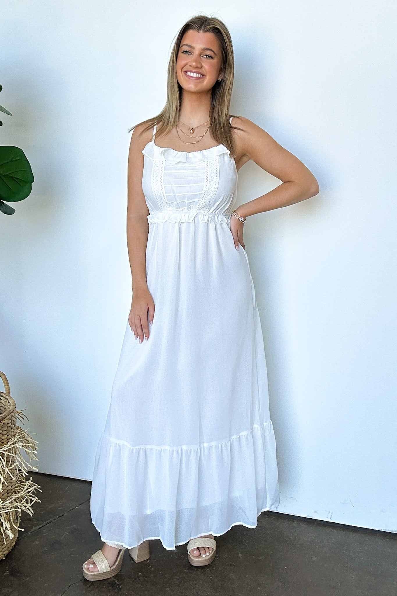 Ruffle and Lace Detail Maxi Dress