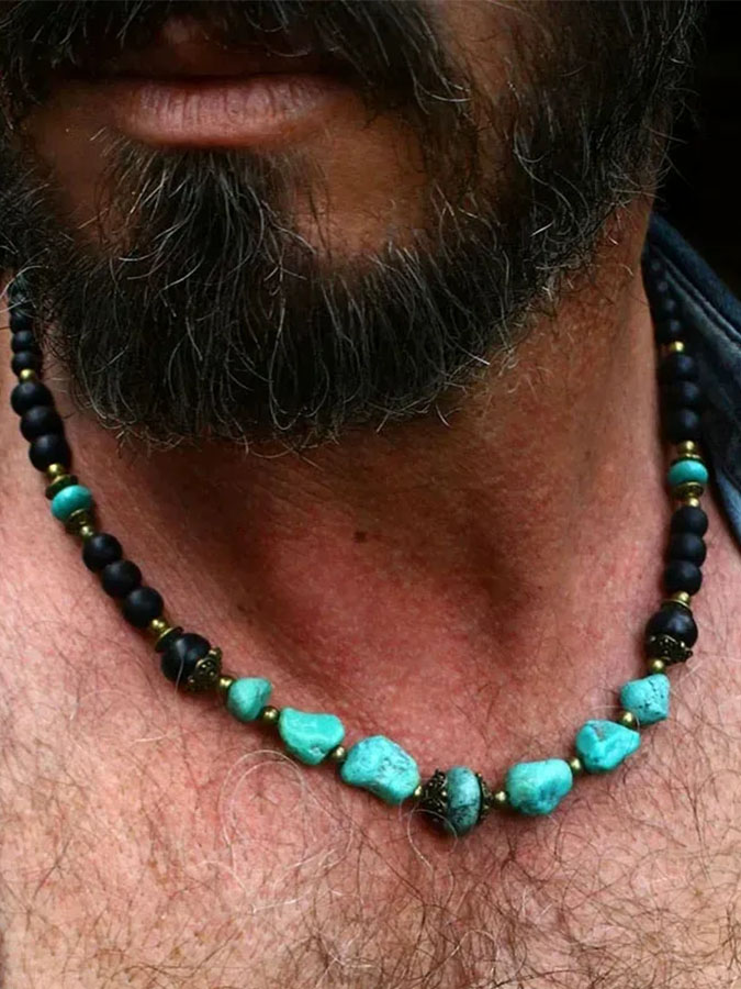 Unisex Turquoise Necklace Handmade Western Retro Trendy Punk Stone Niche Design Necklace