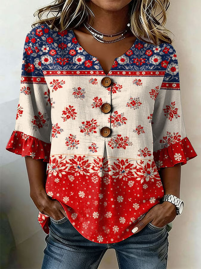 Women's casual American 250th anniversary printed top