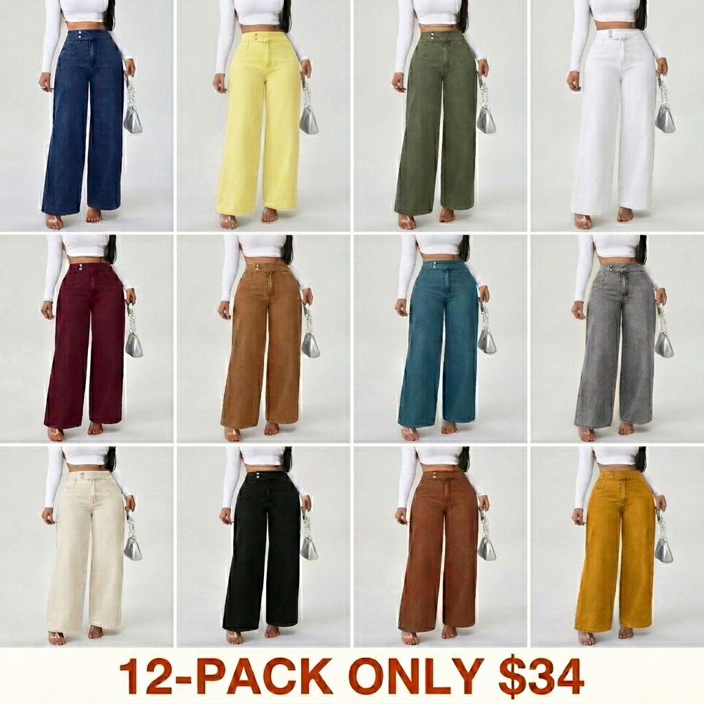 Women's Vintage-Elegant High-Waisted Wide-Leg Light-Wash Jeans