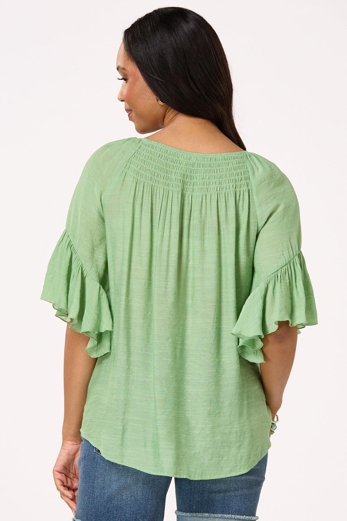 Smocked Flounced Sleeve Top