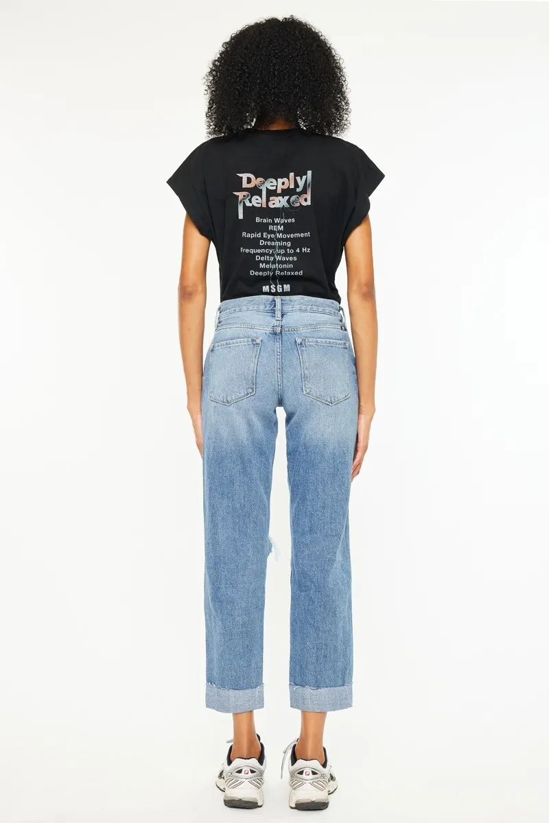 Mid Rise Distressed Boyfriend Fit Jeans
