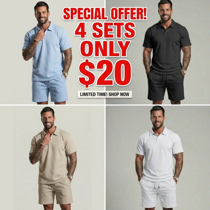 Men’s Casual Polo & Drawstring Shorts 2-Piece Set