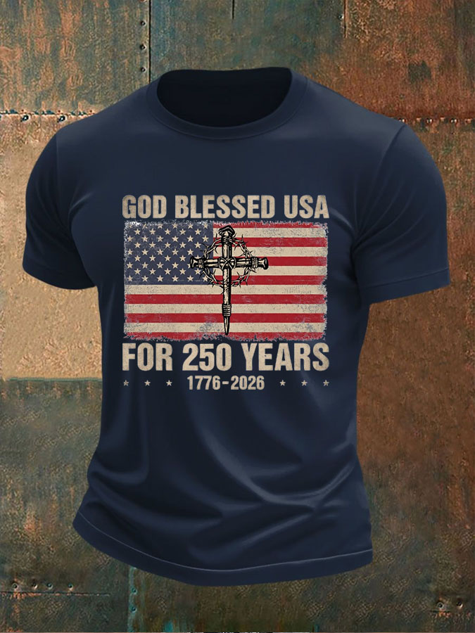 Men'S God Blessed USA for 250 Years 1776-2026 250 Years America T-Shirt