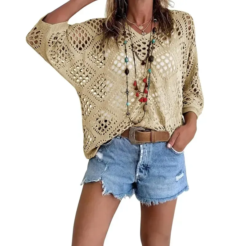 🔥Clearance sale, limited stock 🔥Women's Bohemian-Style Crocheted V-Neck Top