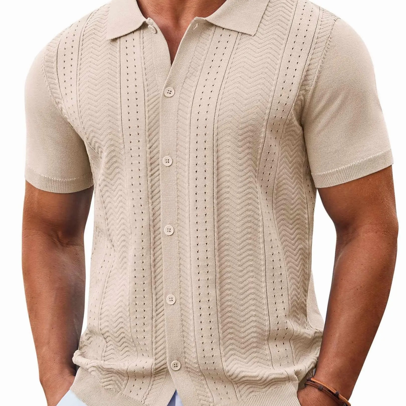 Men's Knit Button Down Shirt – Short Sleeve Summer Casual Vintage Beach Top